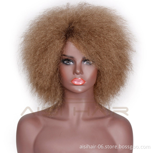 Aisi Hair Kinky Curly short Afro Wigs 6inch Brown Color Heat Resistant Fiber Synthetic Short Wigs For Women